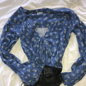 Free People Blue Floral bodysuit